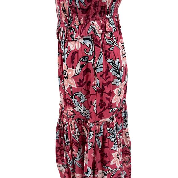 Banjanan Mortiz Dress Midi Smocked Floral Print Cotton Pink Size Small - Picture 7 of 14